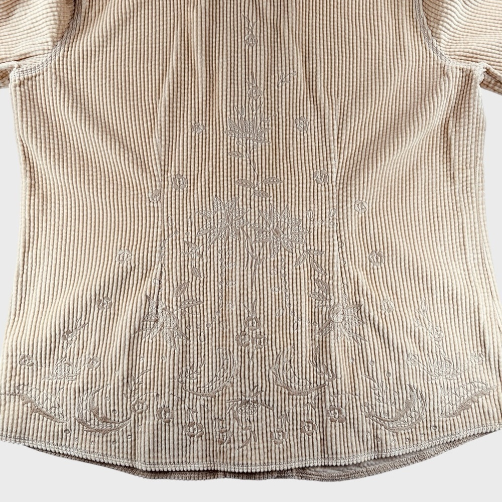 J.Jill Womens Medium Khaki Sand Corduroy Embroidered Floral Button Down Jacket - Picture 3 of 13